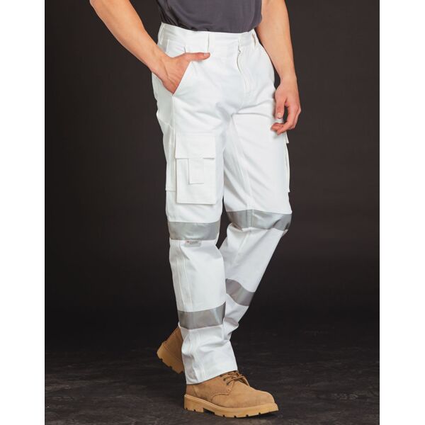Shiny Mens White Safety pants with Biomotion Tape Configuration WP18HV Mens White Safety pants with Biomotion Tape Configuration Thumbnail
