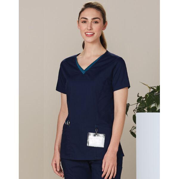 LADIES V-NECK CONTRAST TRIM SCRUB TOP Thumbnail