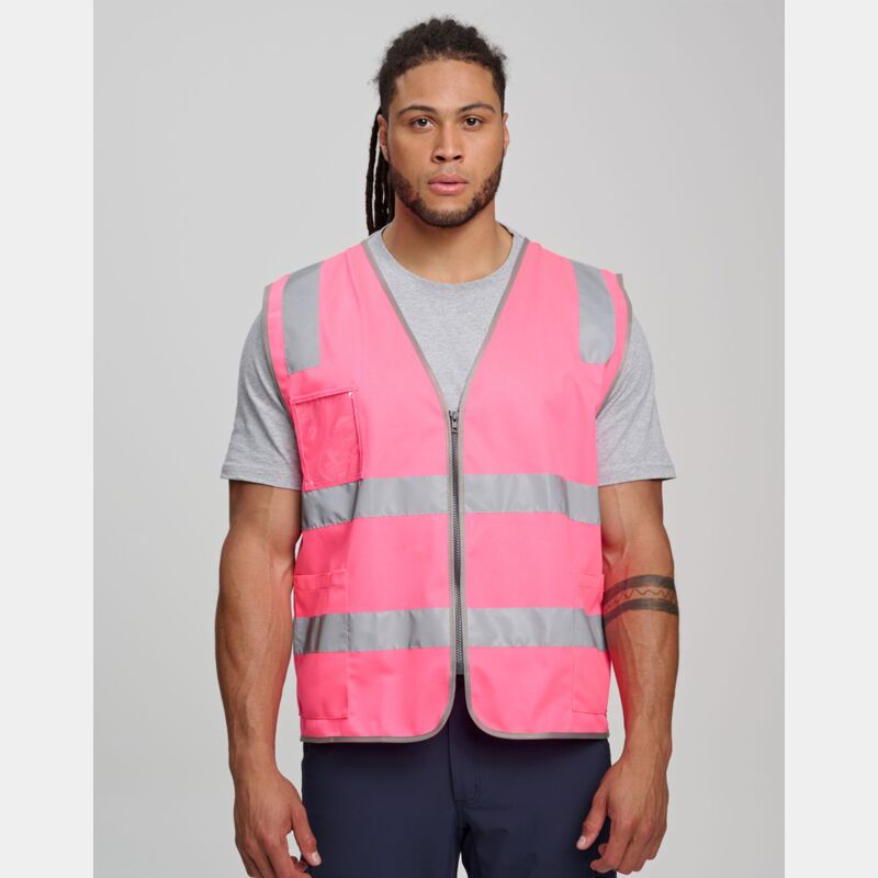 SW04 Unisex Hi-Vis Safety Vest with ID & Utility Pockets Pink Thumbnail