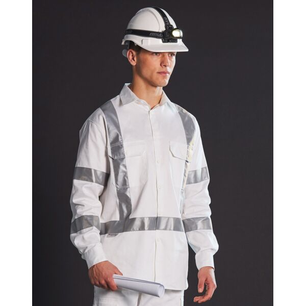 Shiny Mens White Safety Shirt with X Back Biomotion Tape Configuration WT09HV Mens White Safety Shirt with X Back Biomotion Tape Configuration Thumbnail